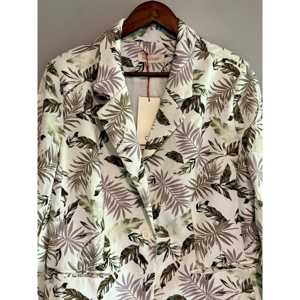 Solitaire Womens Tropical Palm Leaf Linen Blend Blazer Jacket Office XL 18 NWT